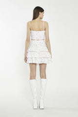 White Pink Floral Tiered Mini-Skirt