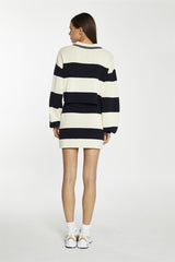 Navy-Cream Stripe Collared Jumper