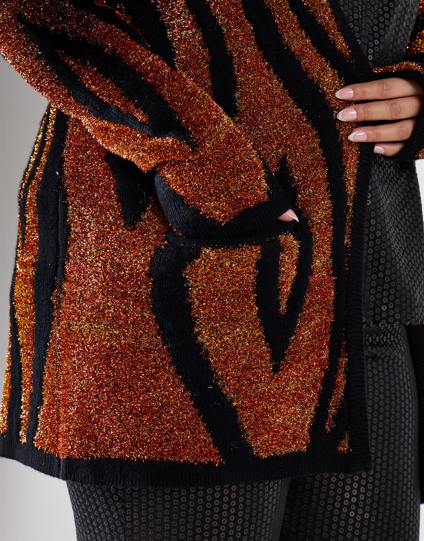 Glamorous Curve Women's  Tiger Lurex Regular Cardigan