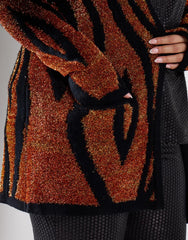 Glamorous Curve Women's  Tiger Lurex Regular Cardigan