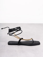 Black Tie Ankle Gold Chain Sandals