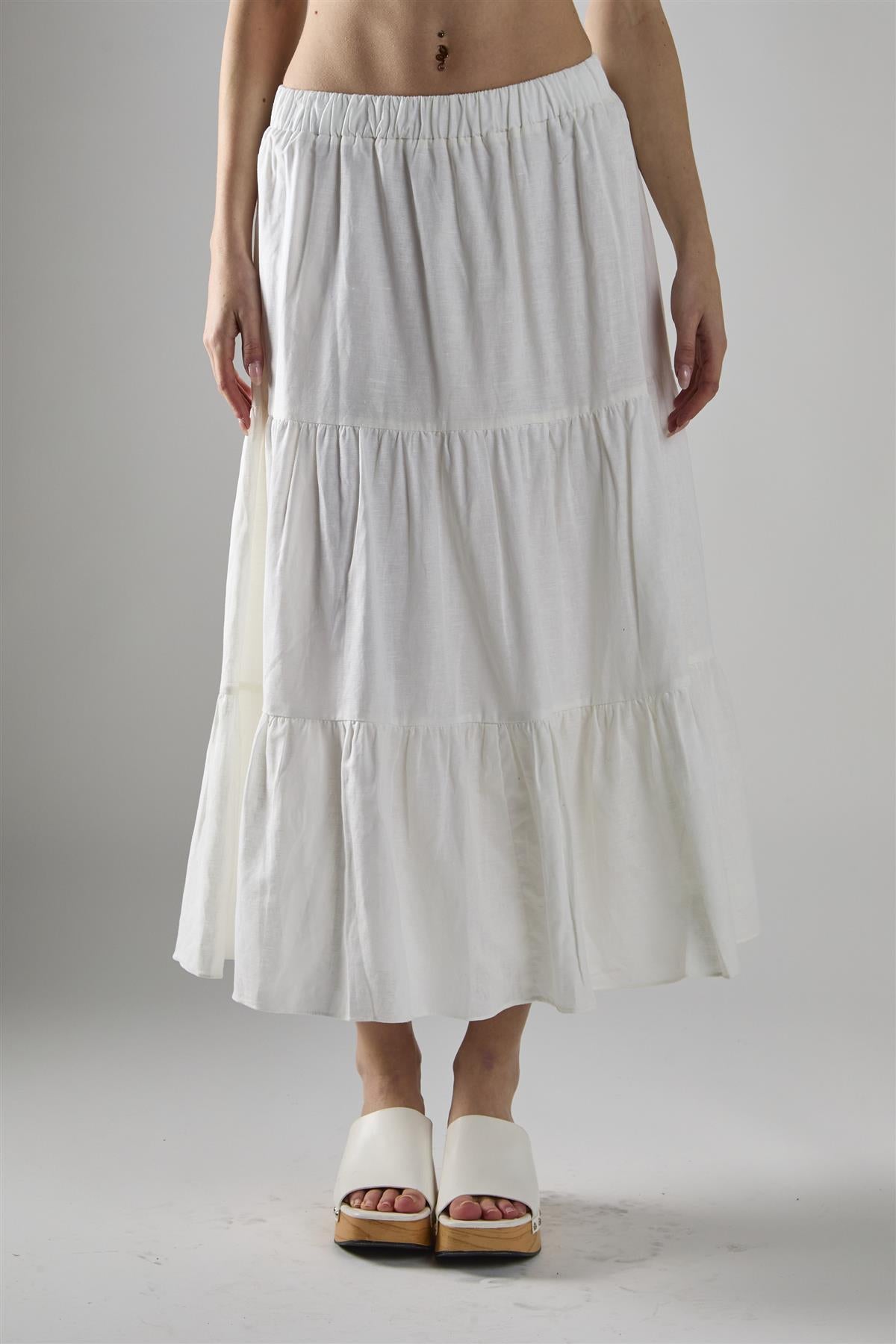 White Chiffon Tiered Midaxi-Skirt