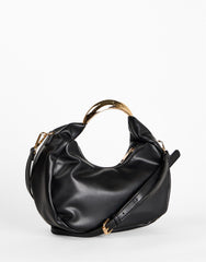 Black Crescent Gold Handle Shoulder Bag