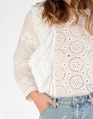 White Eyelet Long-Sleeve-Top
