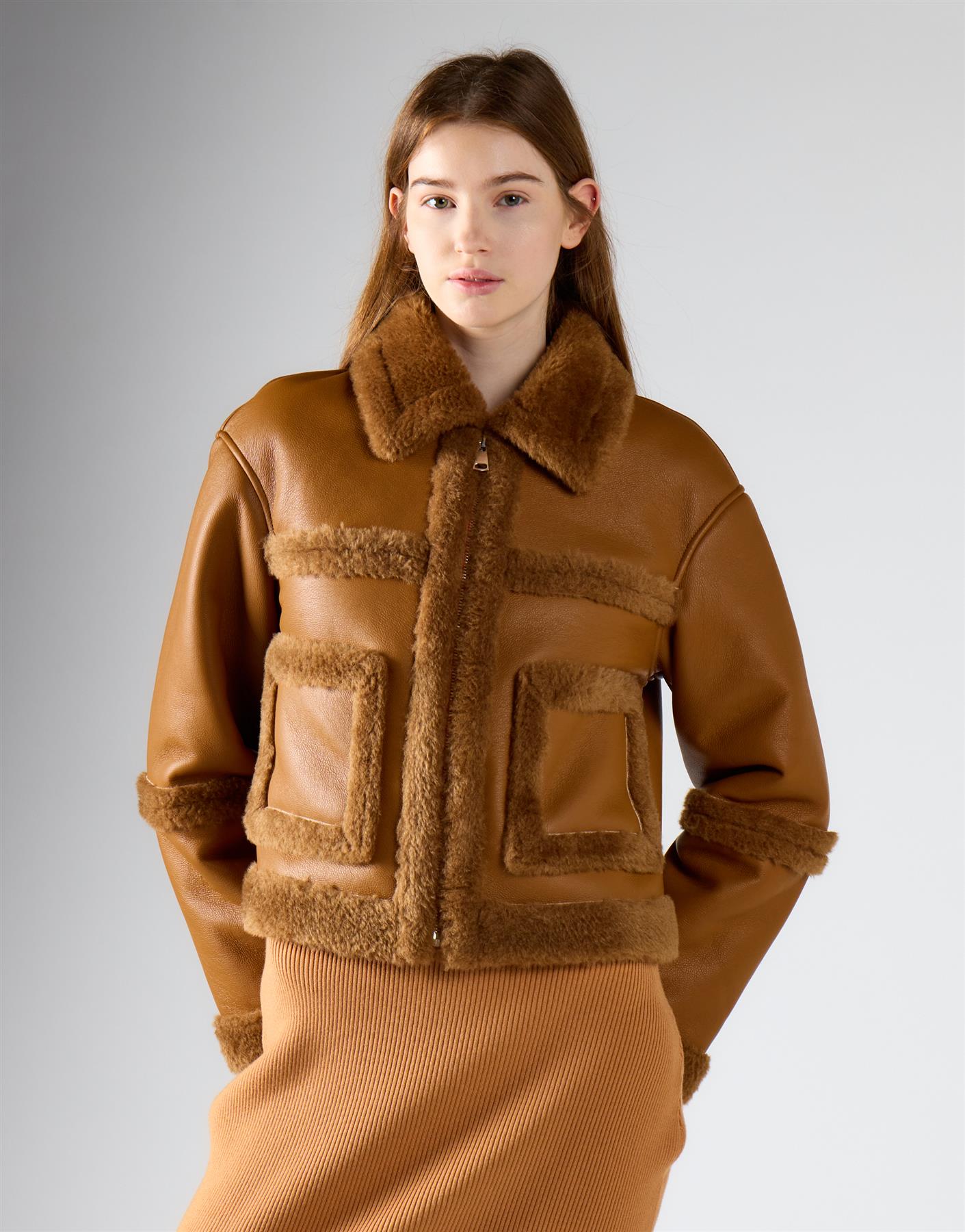 Tan Fur Contrast Jacket