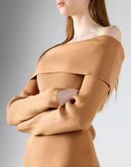 Tan Bardot Knitted Mini Dress