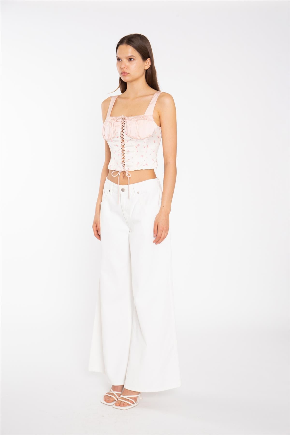 Peach-Pink Daisy Corset-Top
