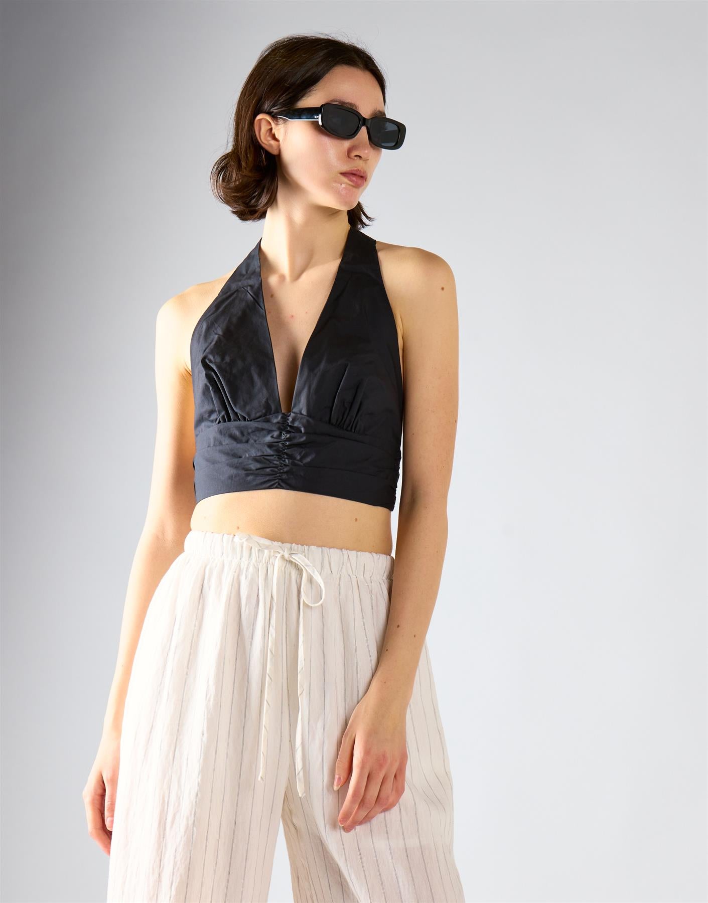 Open Tie Back Halter Top - Black