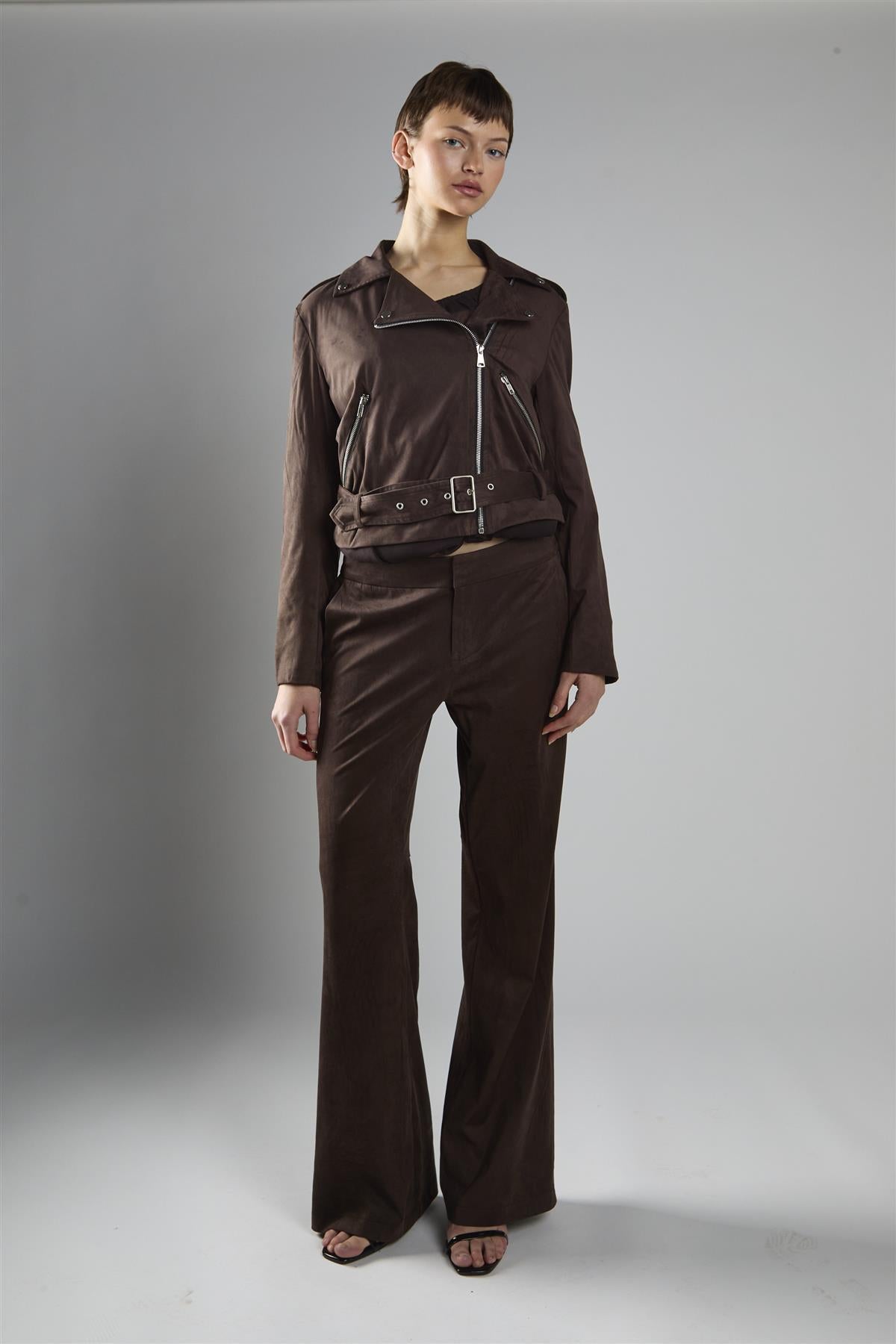 Brown Long Sleeve Biker Jacket