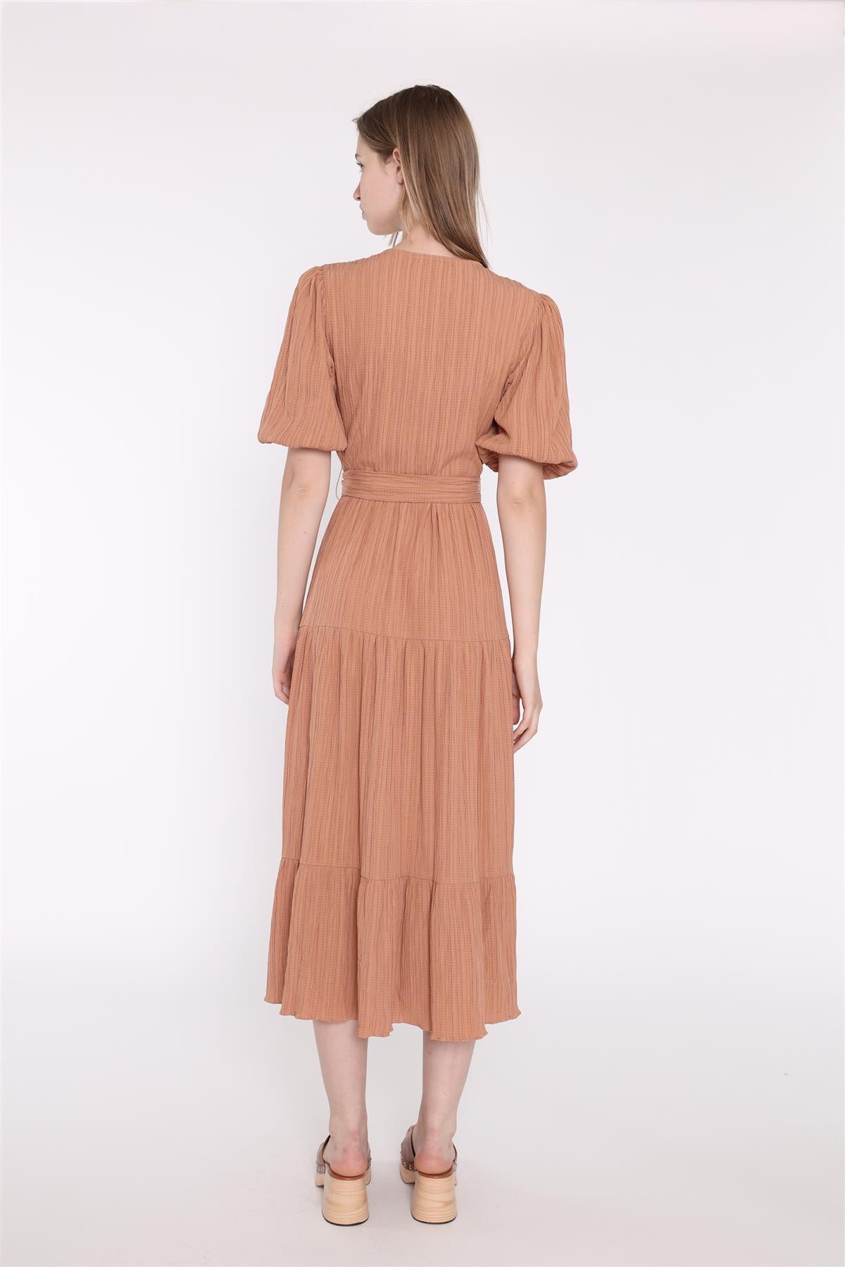 Wrap Midi Dress - Rust Crinkle
