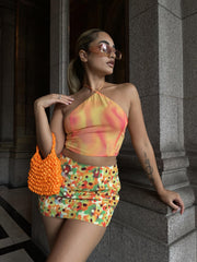Orange Yellow Tie Dye Halter Crop Top