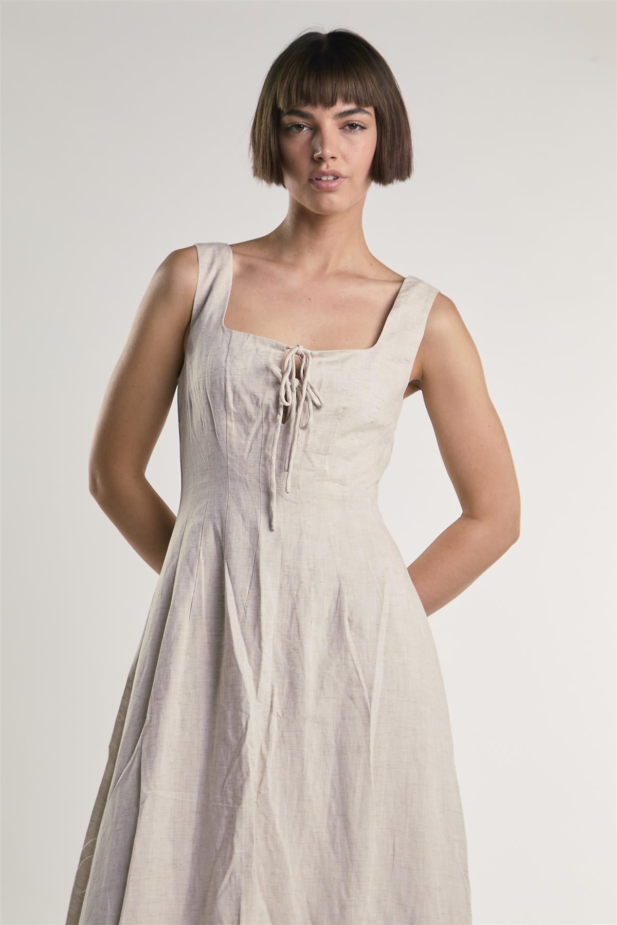 Beige Fleck Square Neck Maxi Dress