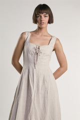 Beige Fleck Square Neck Maxi Dress