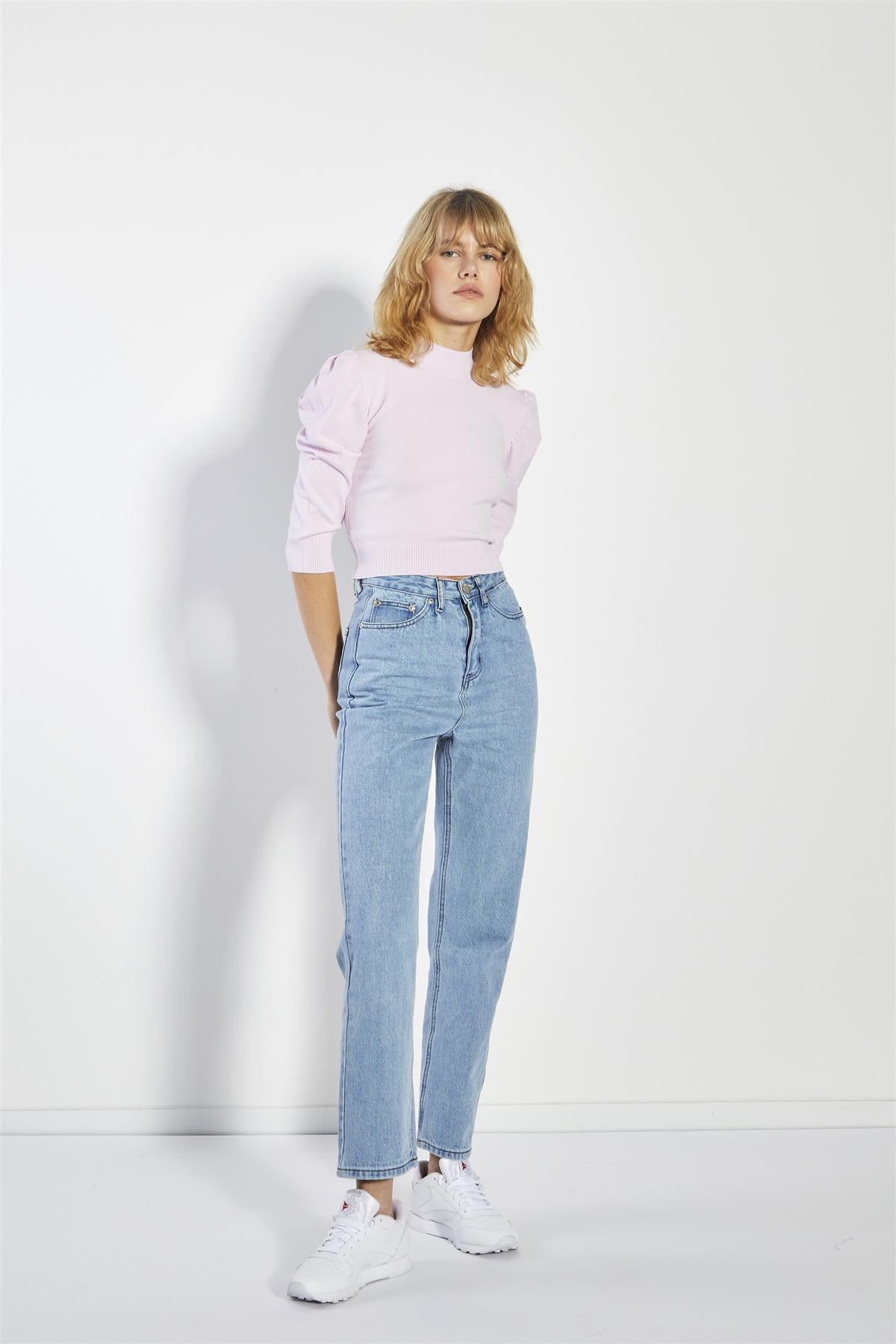 Soft Pink Puff Shoulder Crop Top