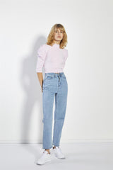 Soft Pink Puff Shoulder Crop Top