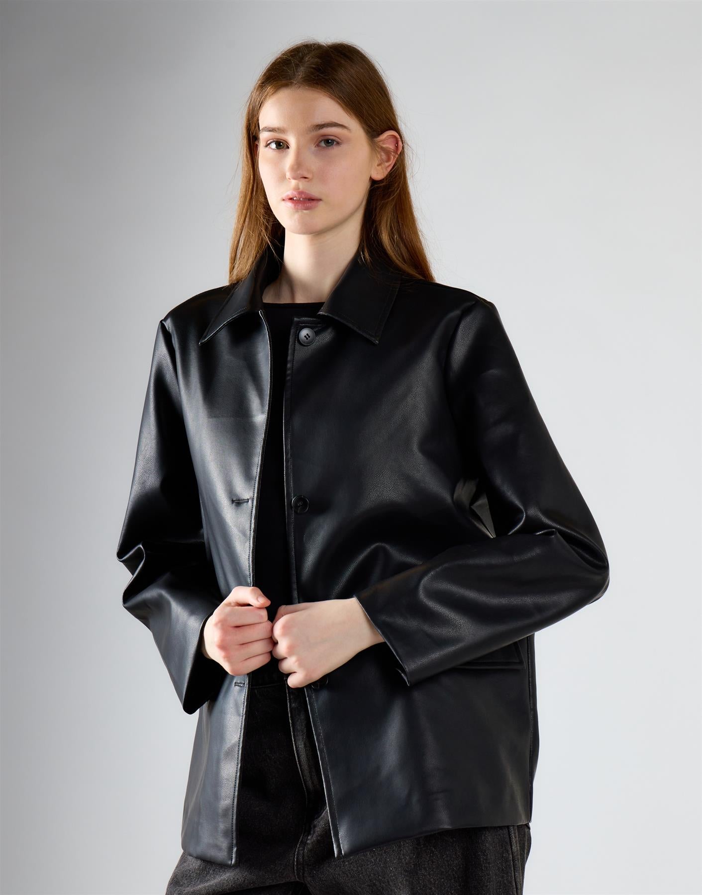 Black Pu Collared Jacket