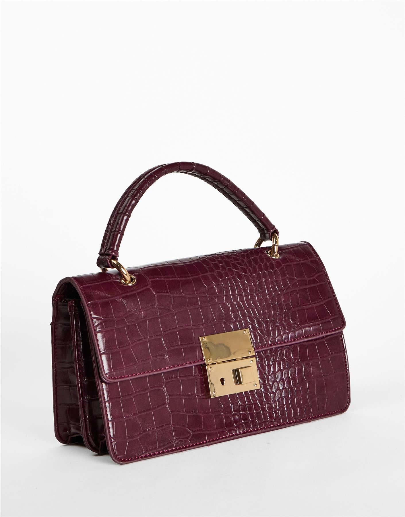 Burg Croc Embossed Top Handle Crossbody Bag