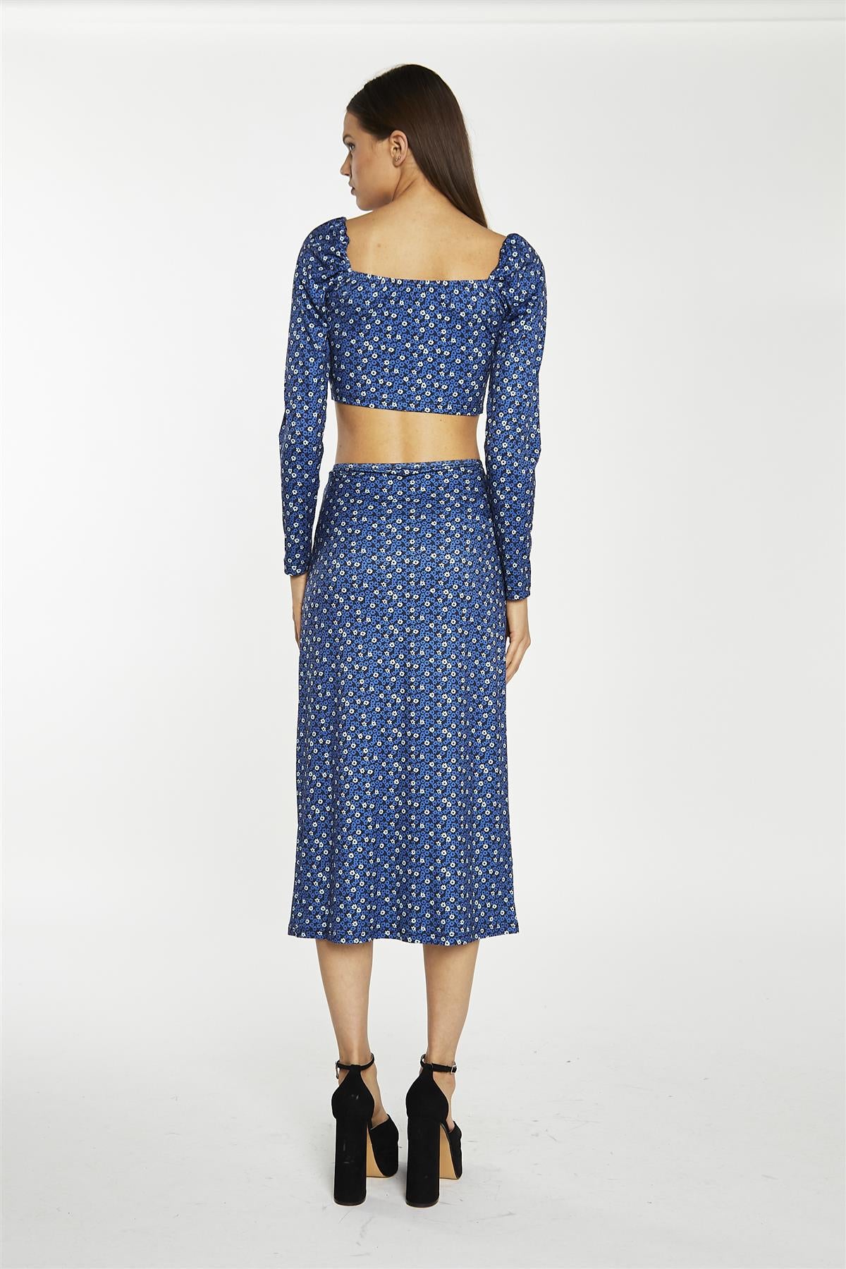 Midi Skirt - Blue Ditsy Flower