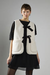 Cream Black Front Tie Sherpa Gilet