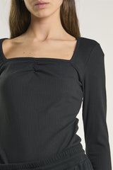 Black Ribbed Long Sleeve-Bodysuit