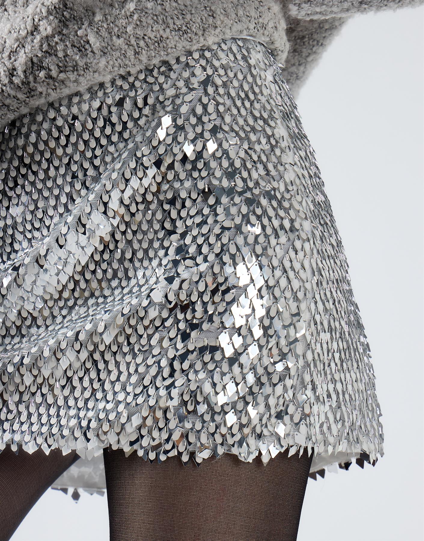 Silver Diamond Sequin Mini Skirt