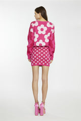 Pink Flower Check Bodycon Mini-Skirt