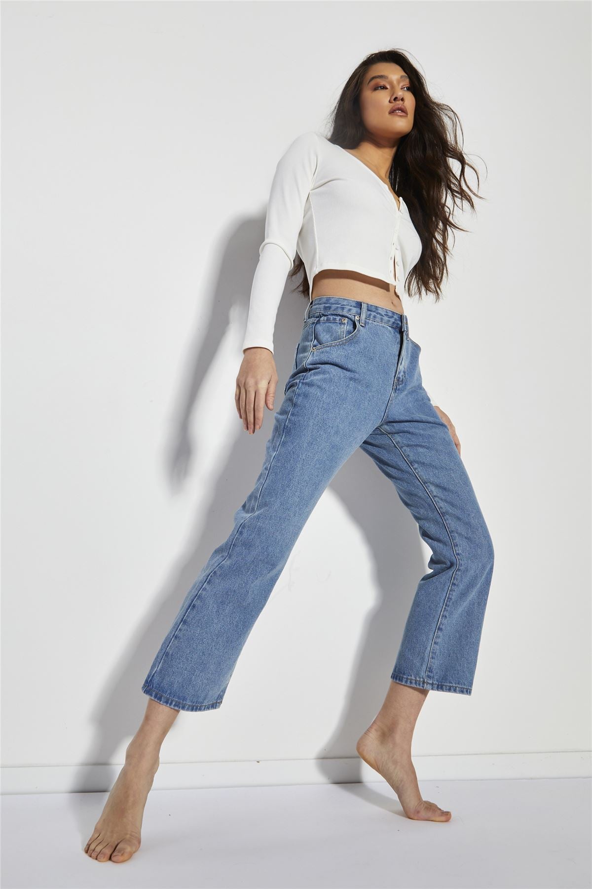 Blue Vintage Wash High Waisted Mom Jeans