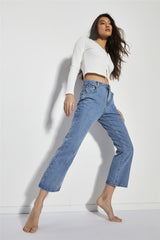 Blue Vintage Wash High Waisted Mom Jeans