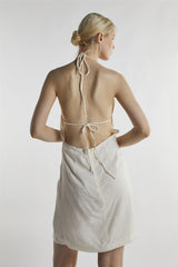 Off White Linen Halter-Neck  Mini-Dress