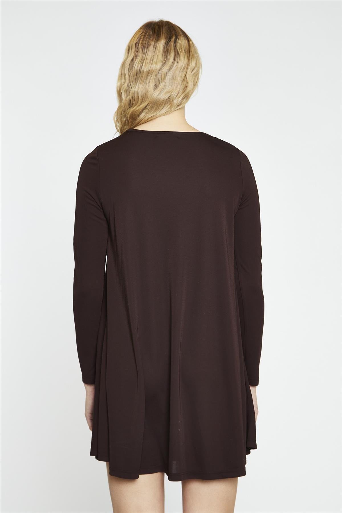 Dark-Brown Basic Long-Sleeve Mini-Dress