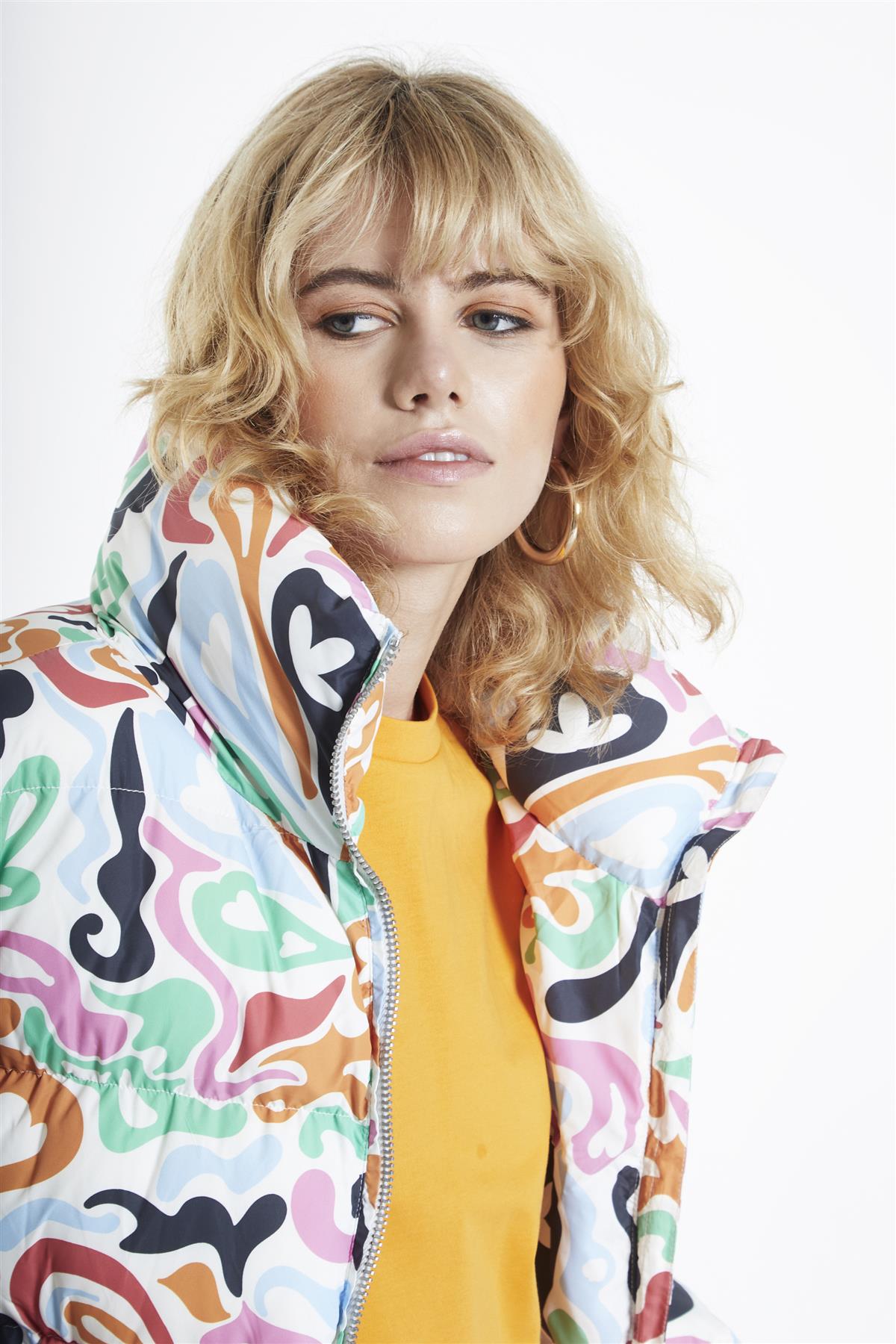 Multi Abstract Print Puffer Jacket