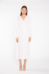 Pink-Watercolour Wrap Midi-Dress