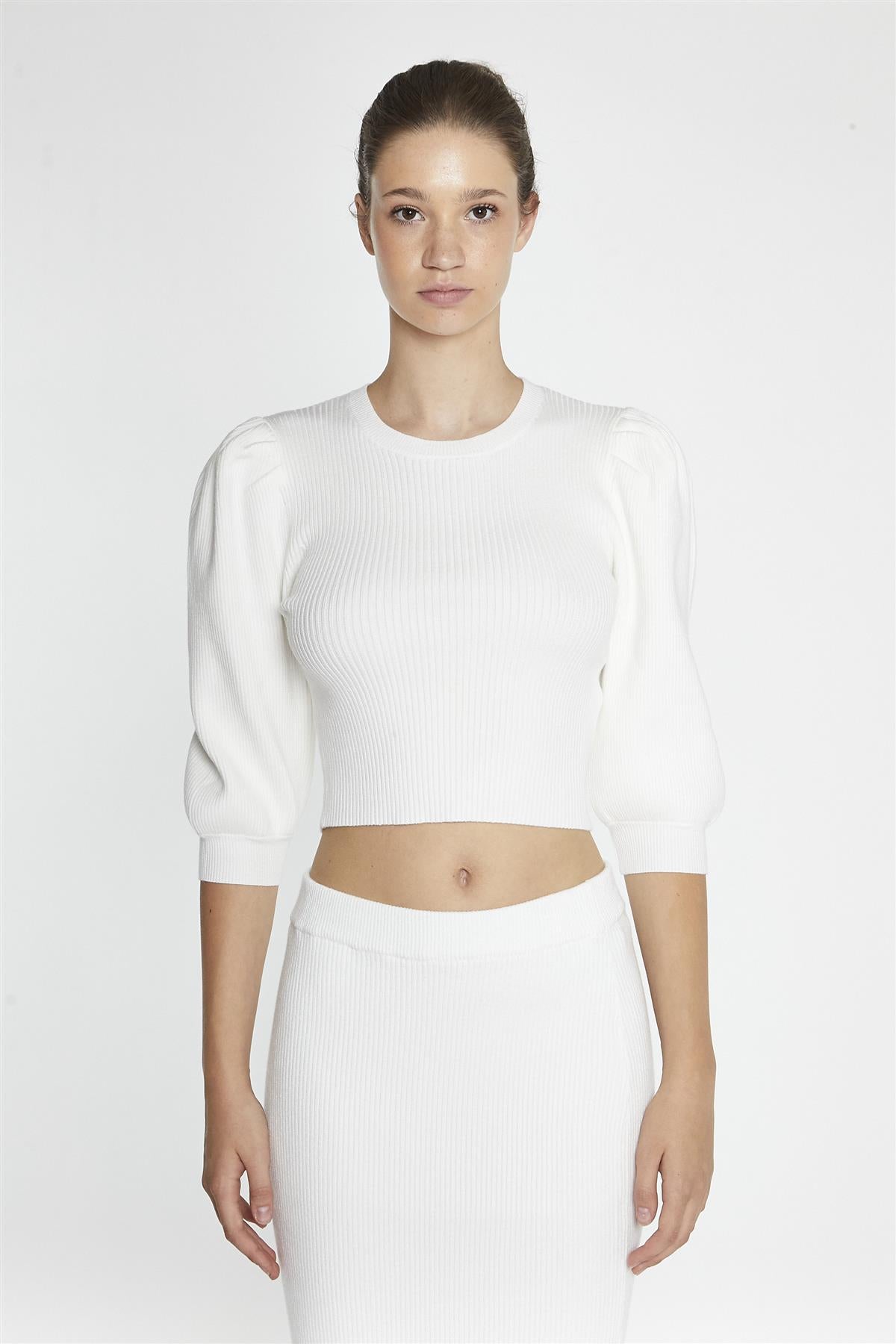 Off-White Puff-Sleeve Crop-Jumper
