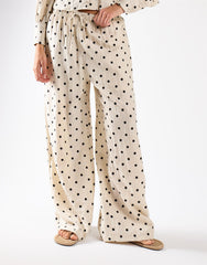 Natural Black Spot Wide Leg Tie-Waist Trousers