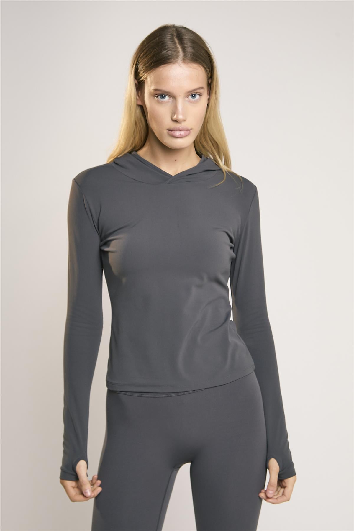 Signature Graphite-Grey Hooded Top.