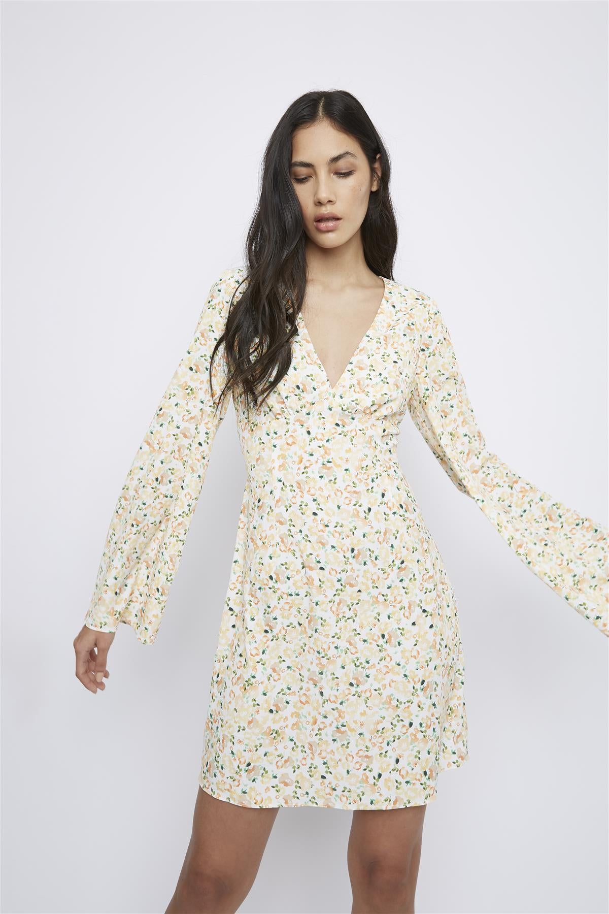 Orange Ditsy-Floral Mini-Dress