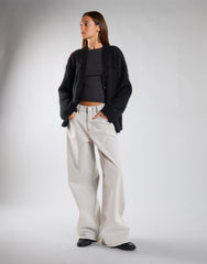 Black Brushed Yarn Cardigan
