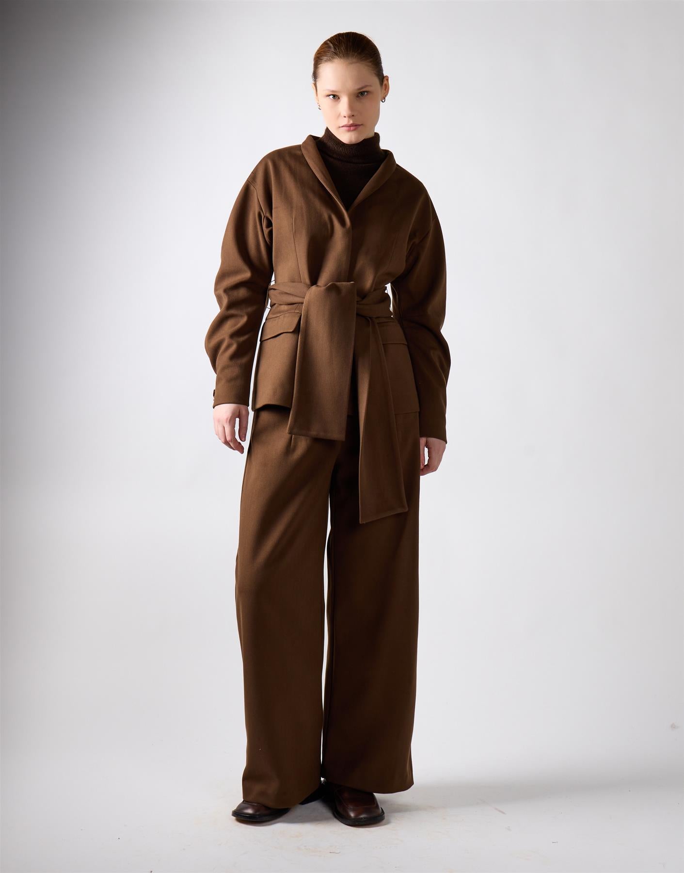 Khaki Brown Wide Leg Suit Trousers