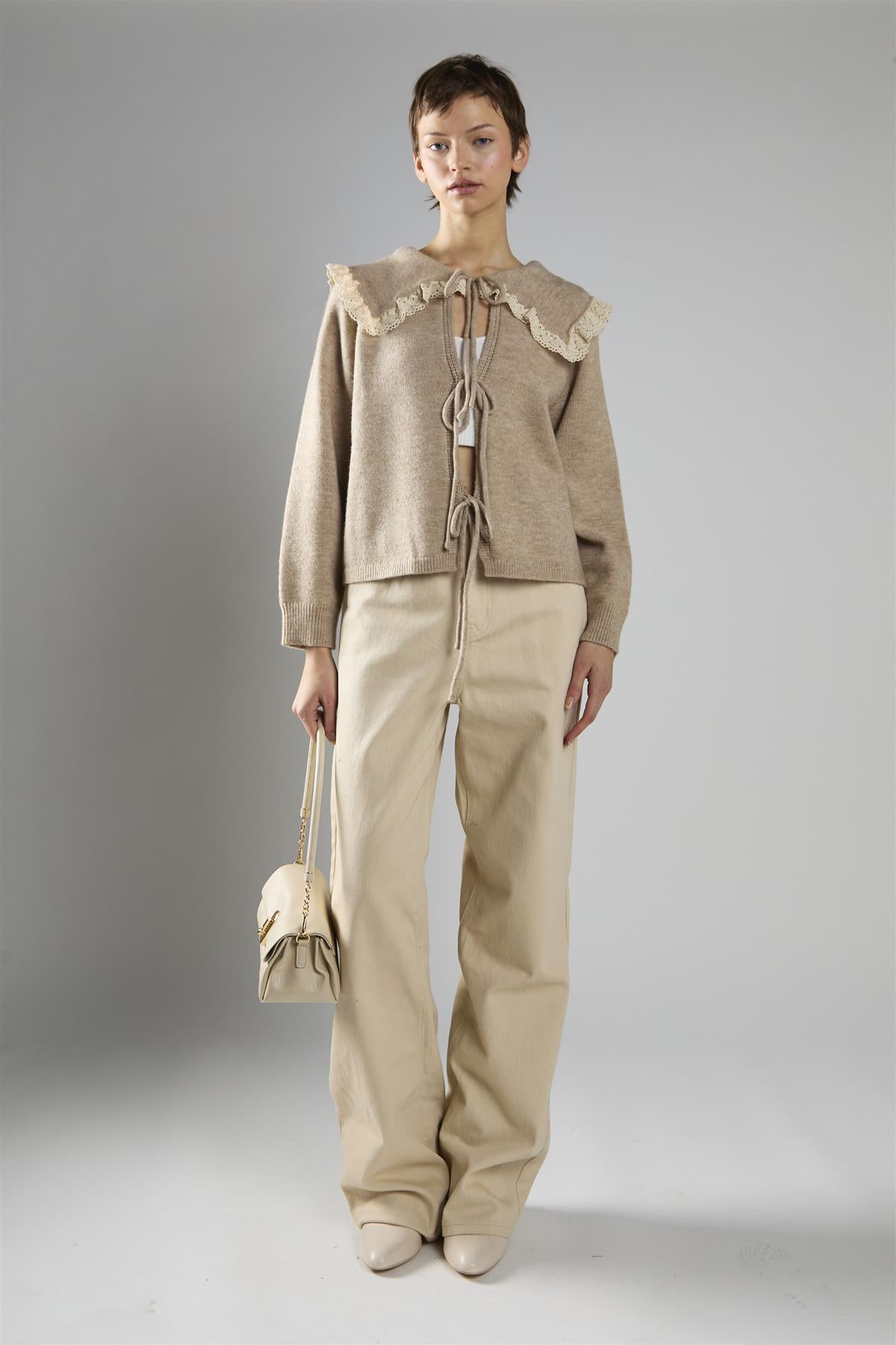 Ecru High-Waisted Straight-Leg Jeans