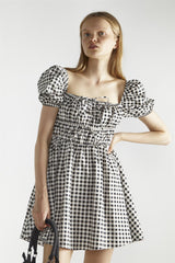 Black White Gingham-Print Skater Mini-Dress