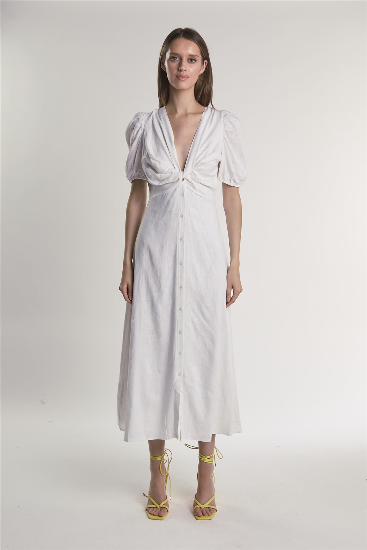 Off-White Button-Front-Twist Midi-Dress