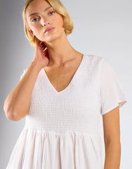 Short Sleeve V-neck Midi Dress - White