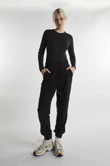 Black Rib Open Back Long-Sleeve-Bodysuit