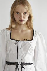 White-Black Square-Neck Long-Sleeve Top