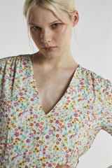 Citron-Orchid-Ditsy Long-Sleeve Mini-Dress