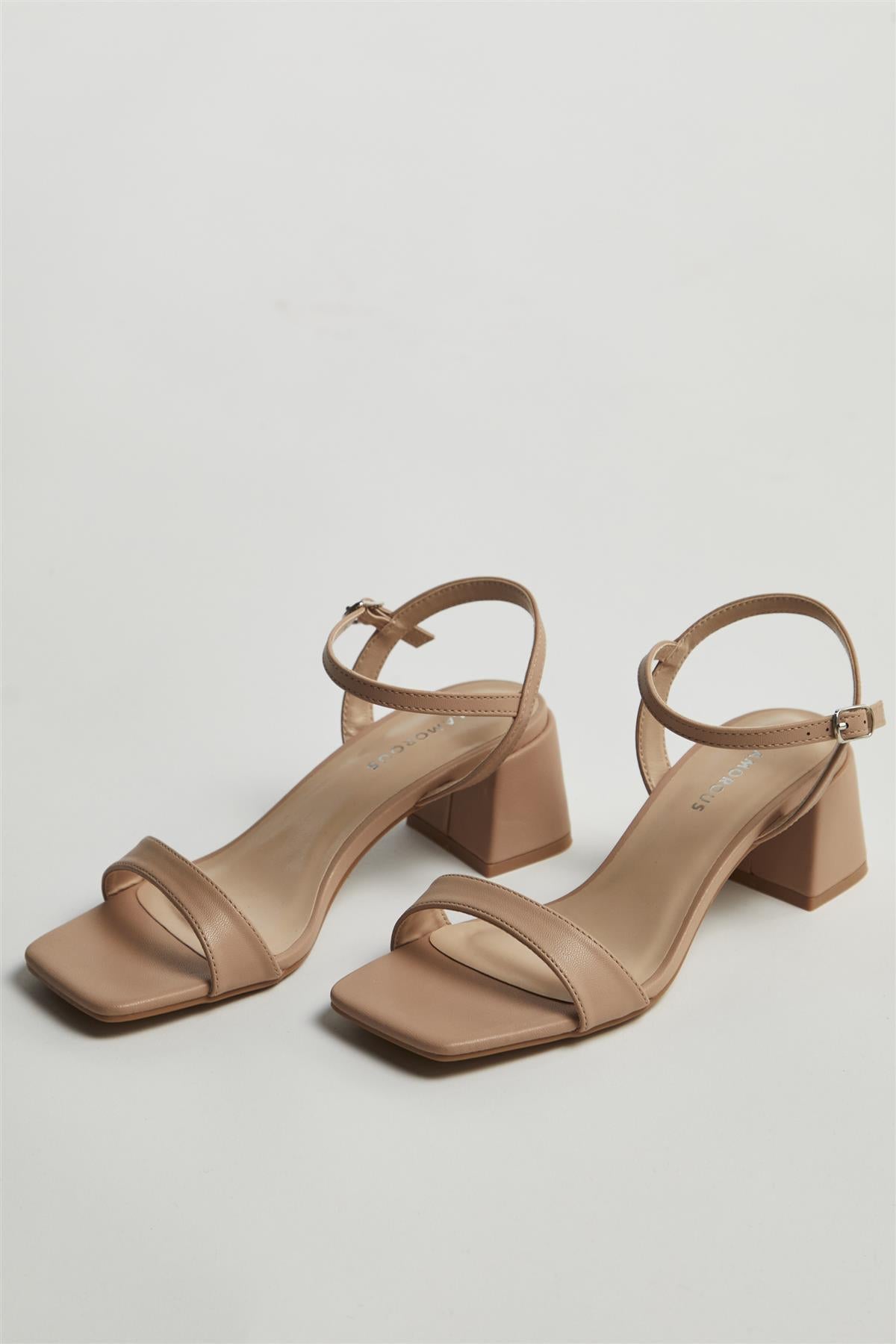 Beige Low Block-Heel Sandals
