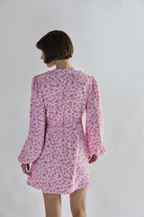 Pink-Fuschia-Ditsy Wrap Mini-Dress