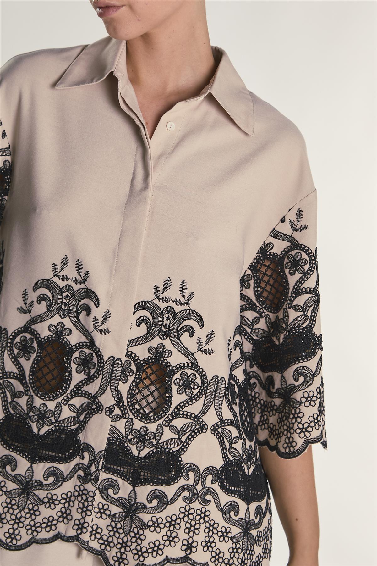 Stone Black Border Cropped Shirt