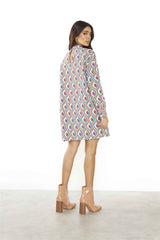 Multi Geo Swirl High Neck Oversized Mini Dress
