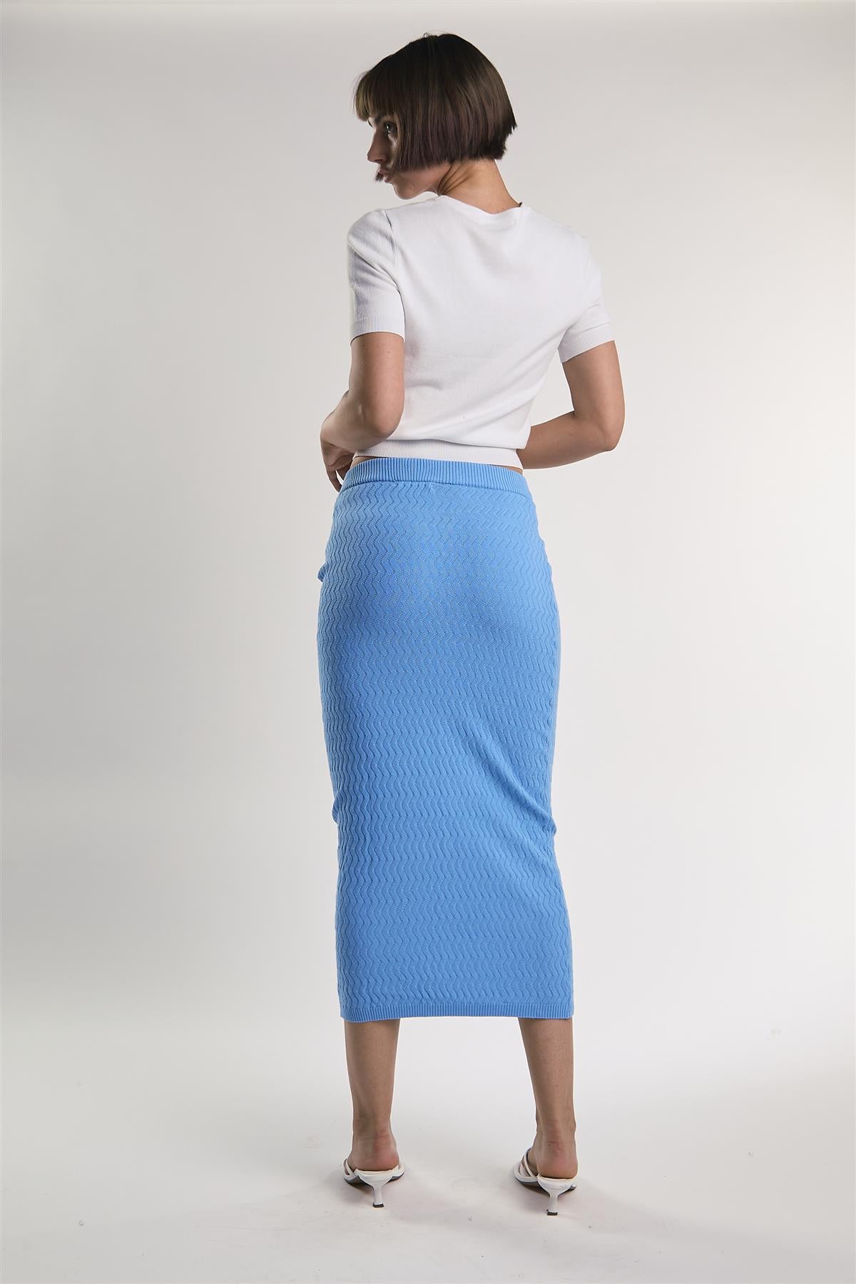 Azure-Blue Textured-Knit Midi-Skirt